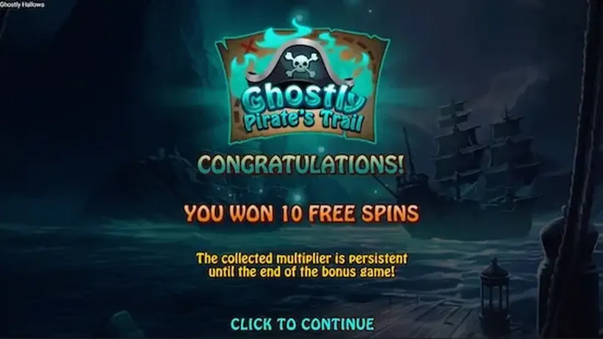 Tampilan visual slot Ghostly Hallows dengan tema kapal hantu dan bajak laut kerangka.