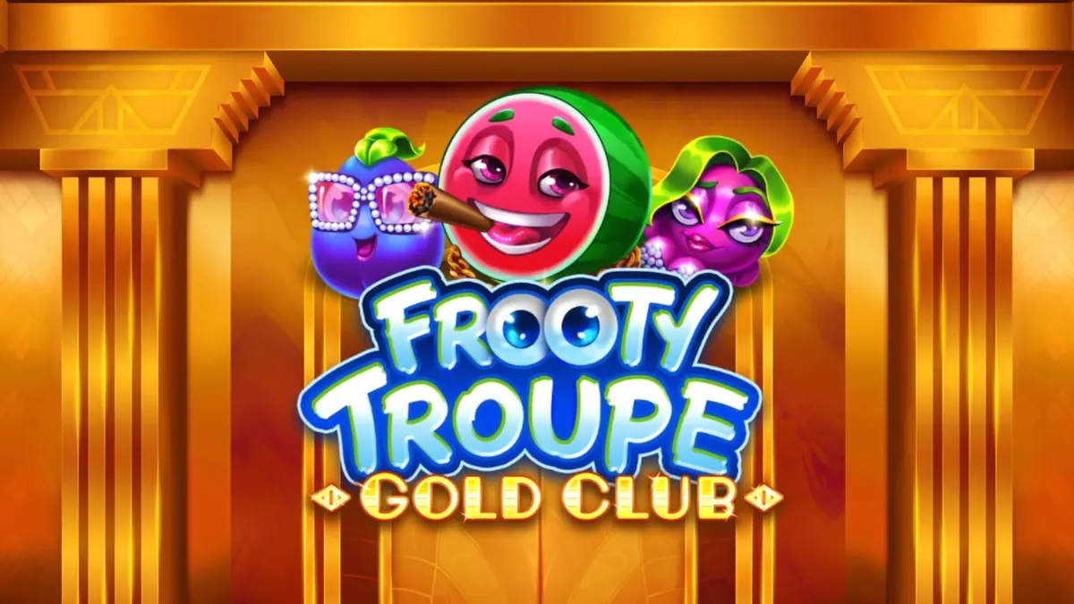 Tampilan visual mewah dari slot Frooty Troupe – Gold Club dengan nuansa emas dan buah-buahan.
